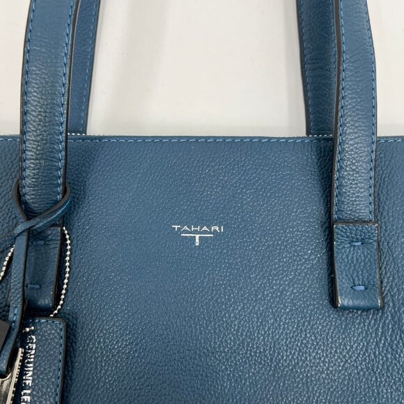 Tahari Blue Zip Leather Tote | New With Tags - Picture 4 of 11